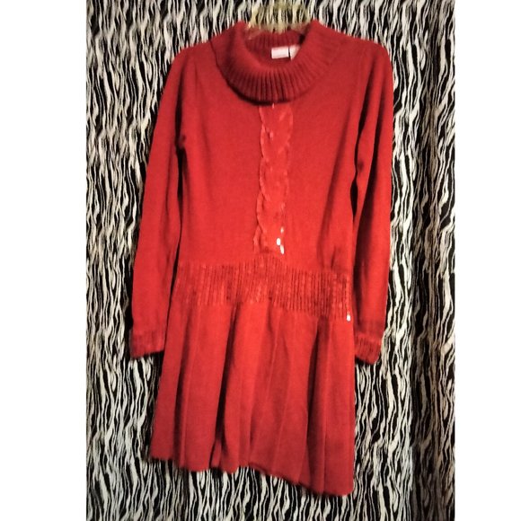 Girl Connection Red Sweater Dress Sequins Long Sleeve Turtle Neck Size 7/8 - Picture 1 of 12